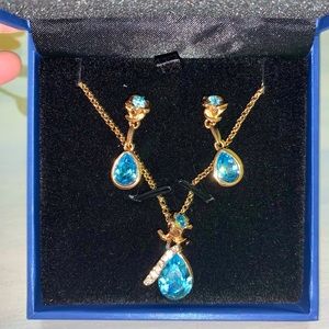 💕NWT Aquamarine Rose dangle earrings and necklace